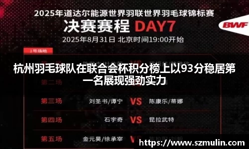 杭州羽毛球队在联合会杯积分榜上以93分稳居第一名展现强劲实力