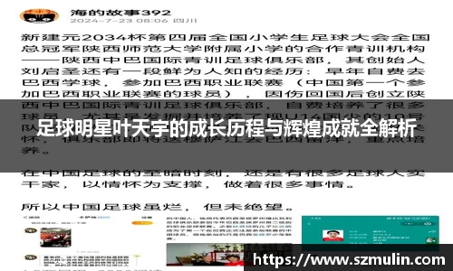 足球明星叶天宇的成长历程与辉煌成就全解析